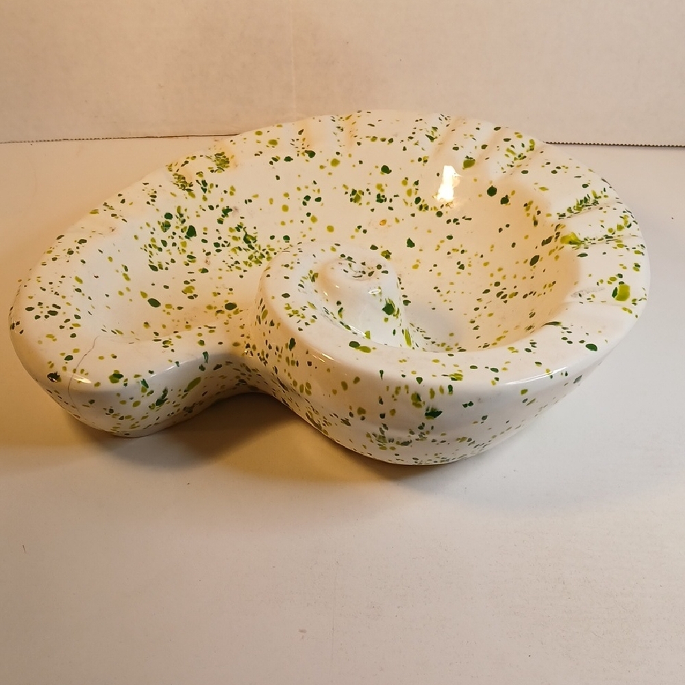 Vintage Mid-Century Green Speckled Drip Art Ashtray/Catchall Dish